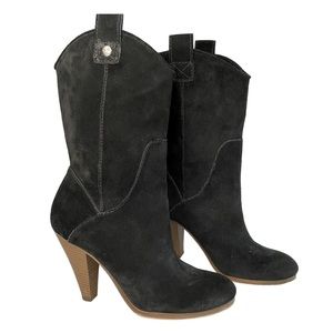 American Eagle Outfitters Suede Leather Pull-On Heeled Boots Black Size 7.5